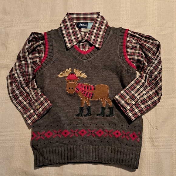 Great Guy boys size 3T sweater vest and plaid button up shirt, NWOT - Picture 1 of 7
